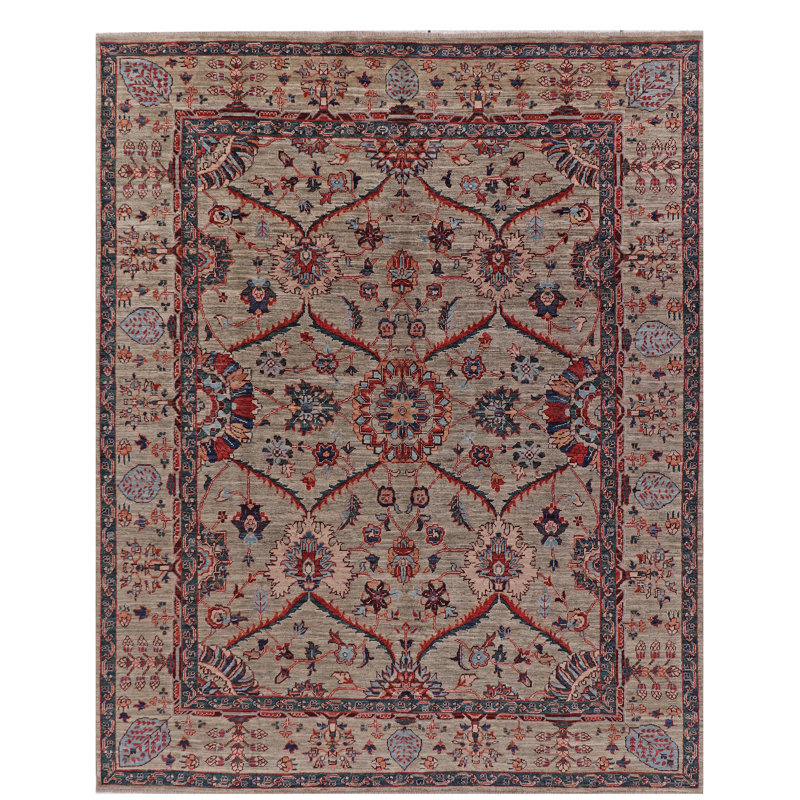 Tapis unique en laine vert clair 7 pi 10 po x 9 pi 9 po