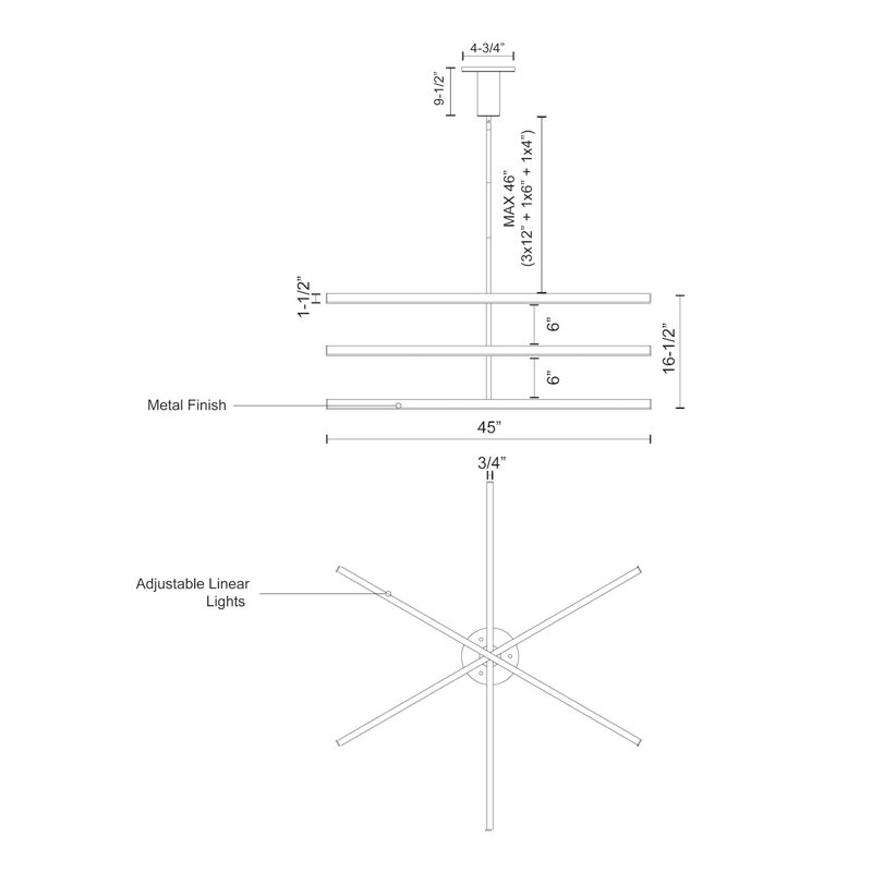 Vega 3 - Light LED Pendant, Brushed Nickel, 16.5" H x 45" W x 45" D