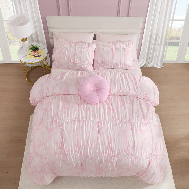 Dreamy Floral Boho Pink Embellished Girl's Soft Comforter Set 4-Piece - Full, Full Comforter +  3 Additional Pieces