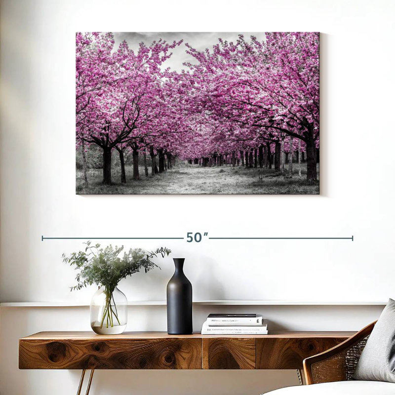 Harnek, belle allée de cerisiers en fleurs, H 26 po x l 39 po