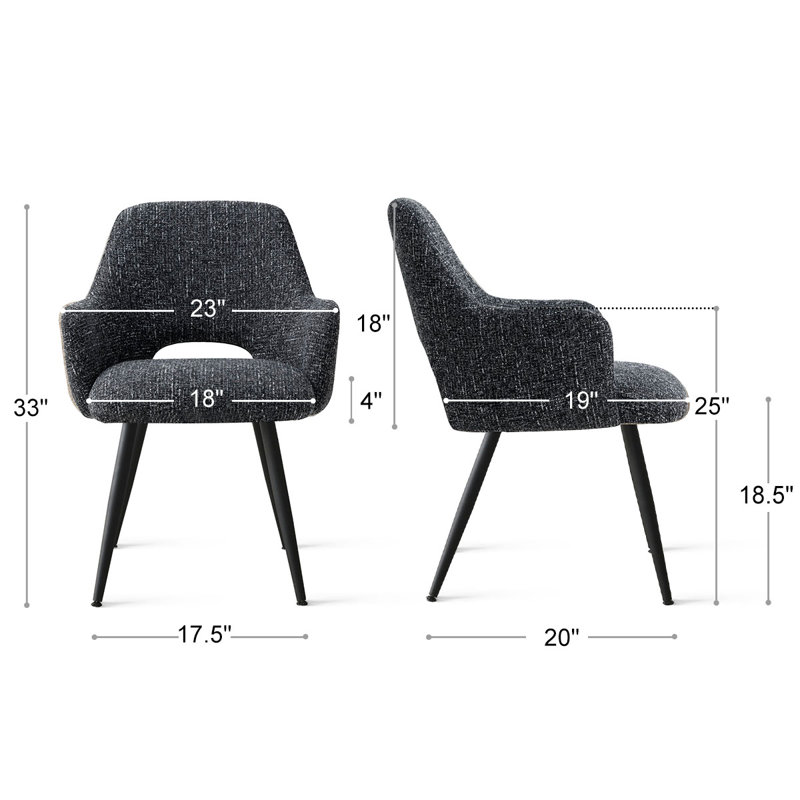 Upholstered Fabric Dining Arm Chairs (Set of 4), Black