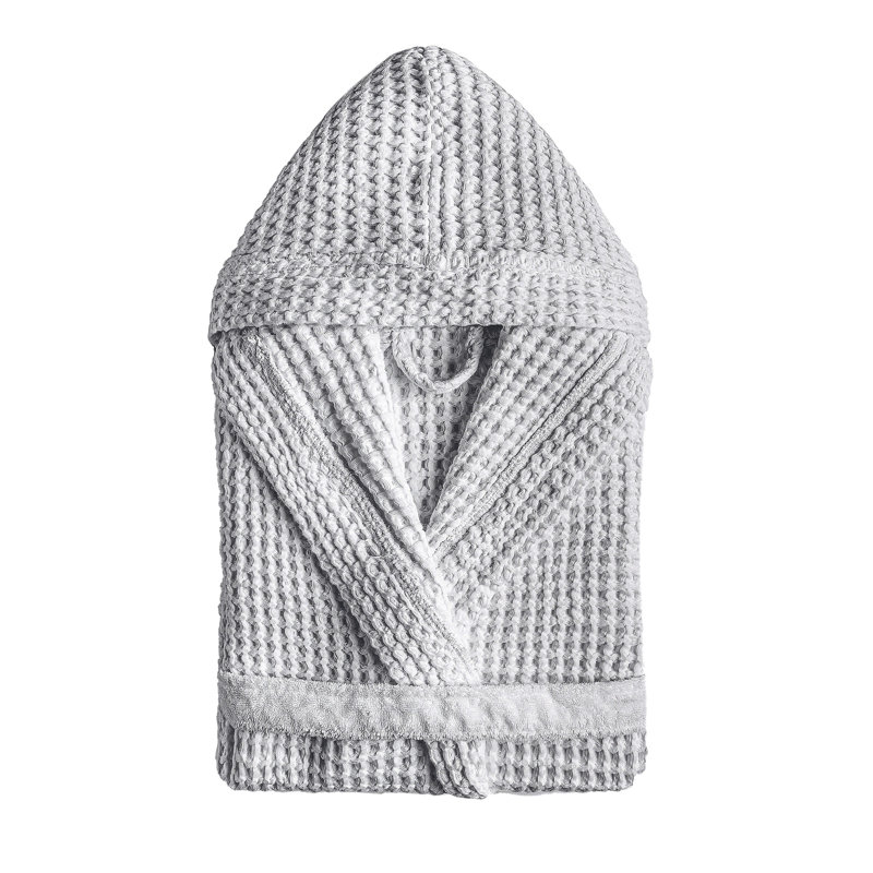 Aura 100% Cotton Waffle Gender Neutral Bathrobe with Hood, Silver, S