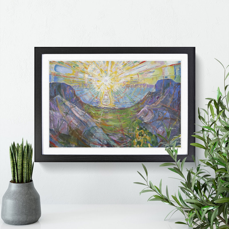 The Sun by Edvard Munch - Picture Frame Painting, 27cm H x 36cm W x 2cm D, Black Framed