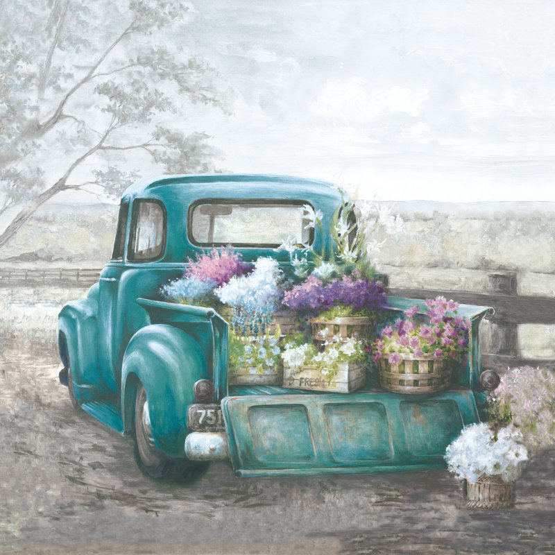 Truckbed Bright Flowers - Wrapped Canvas Painting, 51cm H x 51cm W x 3.8cm D
