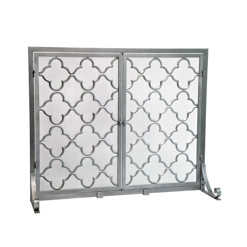 Grand écran de foyer géométrique avec portes, Étain, H 33 po x l 44 po x P 5 po