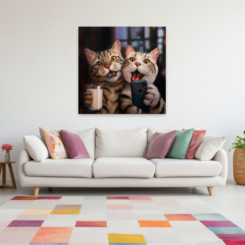 Happy Hour, art urbain contemporain avec chat, H 48 po x l 48 po
