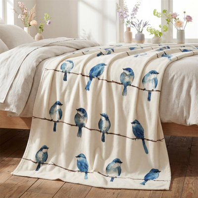 Spring Summer Flannel Blanket Throw, Family Birds Blue Soft Fuzzy Plush Cozy Fleece Blankets for Couch Sofa Bed Lounging, Ideal Gifts for Kids Adults Self, 30x40