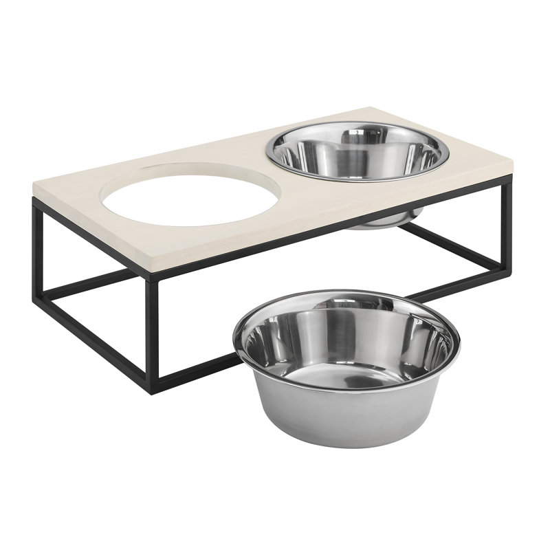Elevated Dual Stainless Steel Pet Bowls with Wood Frame