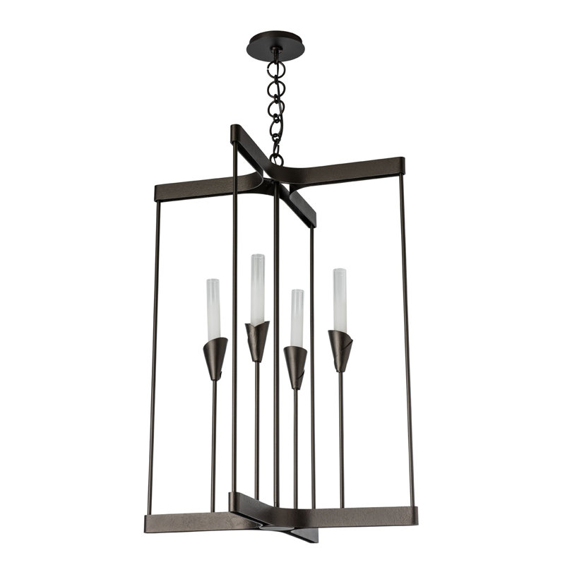 Lustre rectangulaire à 4 lumières à intensité variable Lilium, Bronze frotté à l'huile