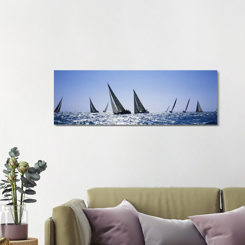 Sailboats Racing in the Sea, Farr 40'S Race During Key West Race Week, Key West Florida, 2000 1 Piece Wrapped Canvas Panoramic Wall Art