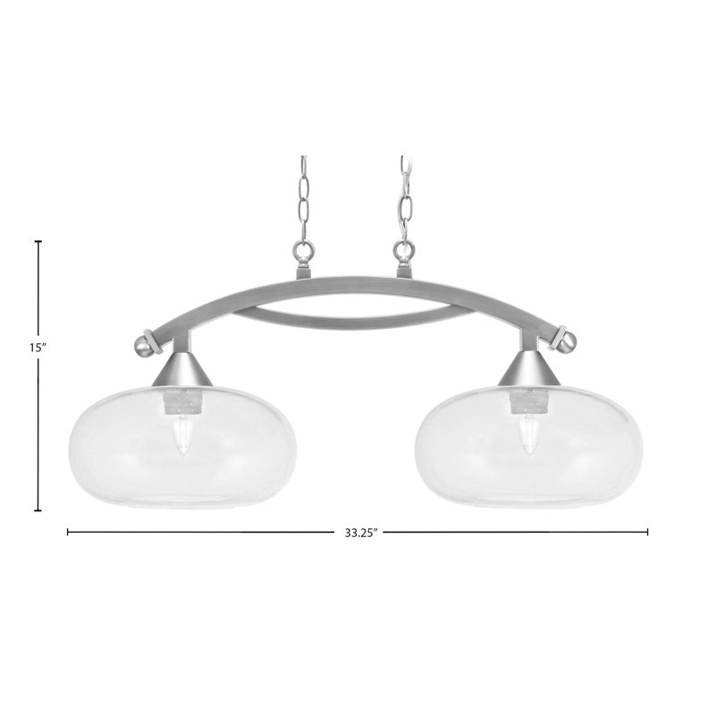 Bow 2 Light Island Light With Glass, Clear, Brushed Nickel