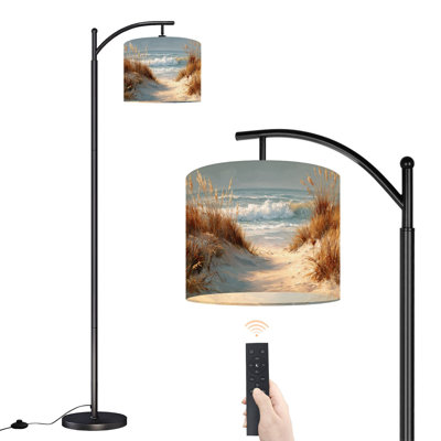 Lampe sur pied à arc avec abat-jour réglable Peaceful Peinture Dunes Graminées Océan Horizon Lampe sur pied 3 températures de couleur à intensité variable Grand mât avec interrupteur au pied pour la chambre à coucher