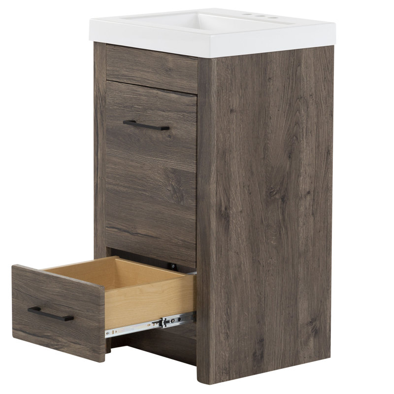 Meuble-lavabo simple 18,5 po avec plateau en marbre de culture, Chêne rétro, Noir mat