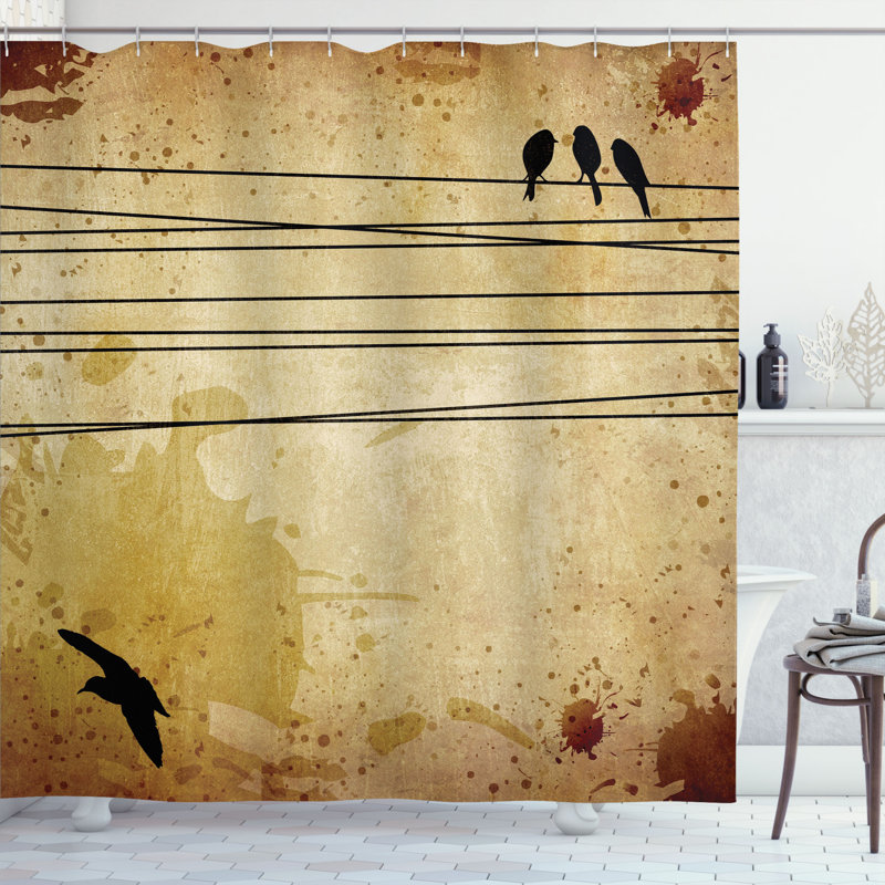 Ensemble de rideau de douche oiseaux on cable grunge, H 75 po x l 69 po