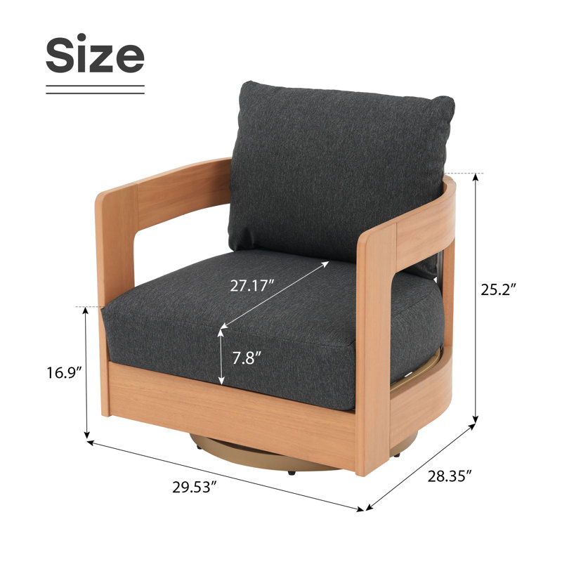 Chaise de patio d'extérieur pivotante avec coussins, Gris