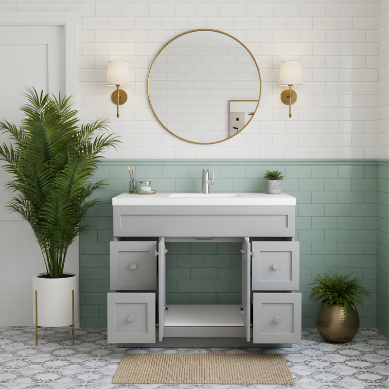 Meuble-lavabo autoportant avec plateau en marbre de culture et lavabo intégré Daisy, Gris canadien, 48"