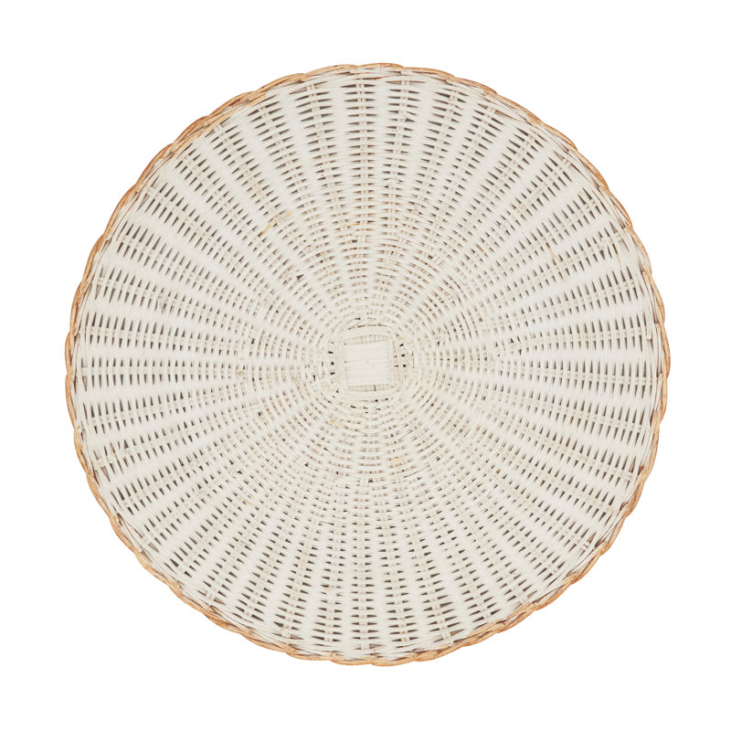 Two-Tone White and Natural Rattan Round Placemats, Set of 4