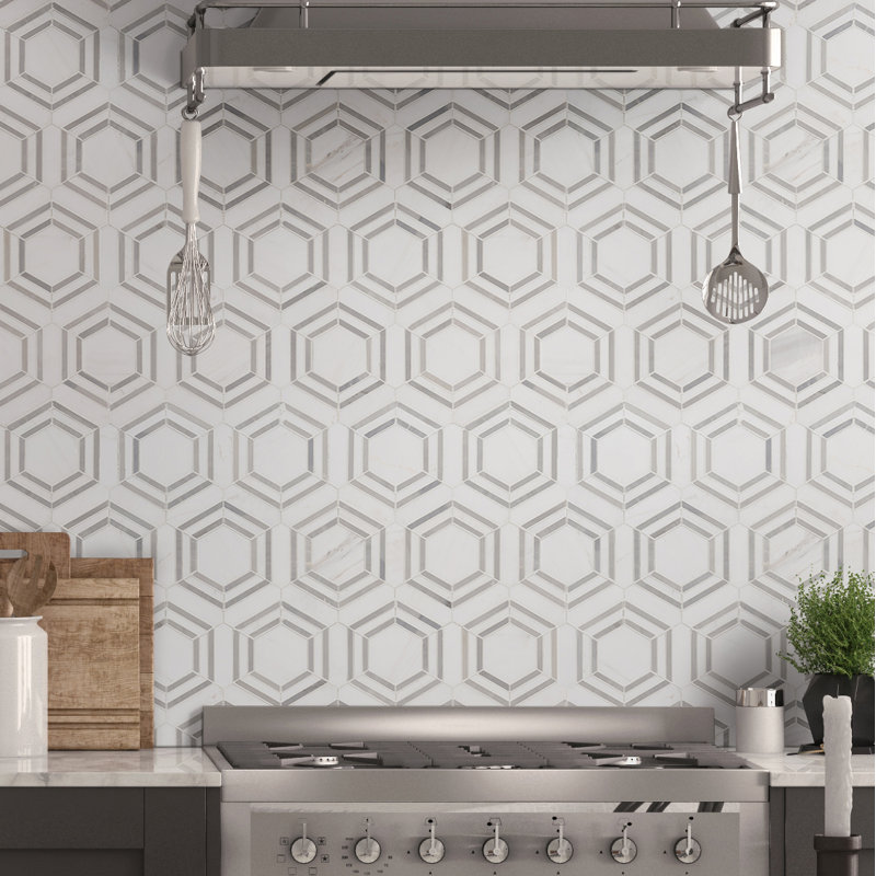 Lattice Fog Geometric 11 in. x 13 in. Polished Marble Mosaic Floor and Wall Tile, Lattice Fog