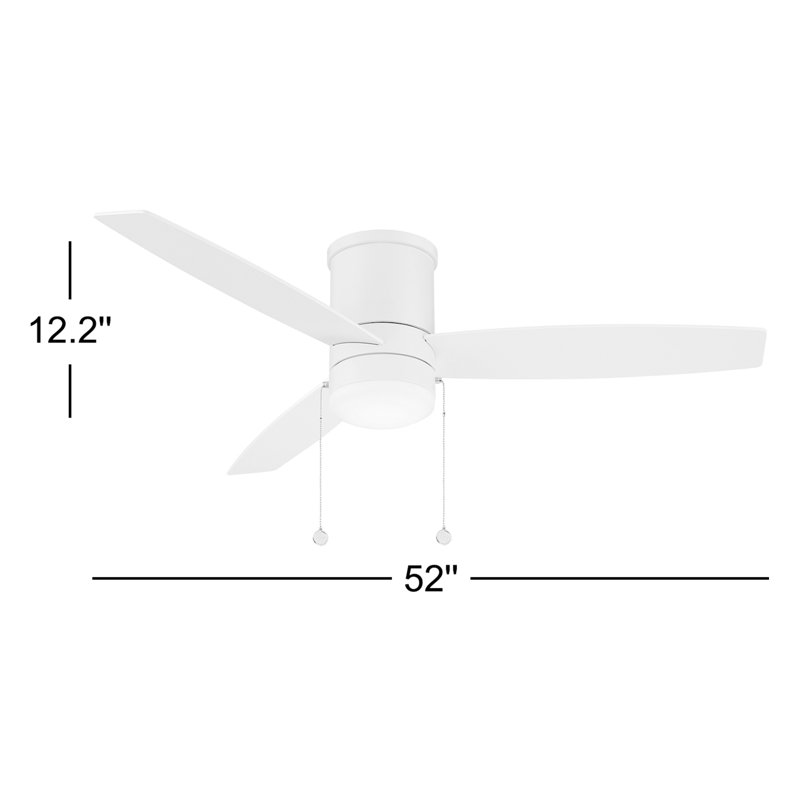 52 ventilateurs de plafond encastrés à 3 pales avec chaînette et ensemble d'éclairage à DEL à intensité variable Atlantis 52 inclus