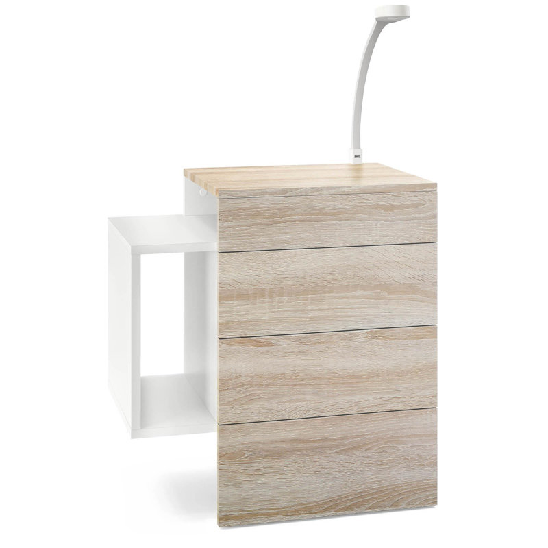 Mcardle 2 Drawer Bedside Table, With LED Flexi light, Oak Sawed