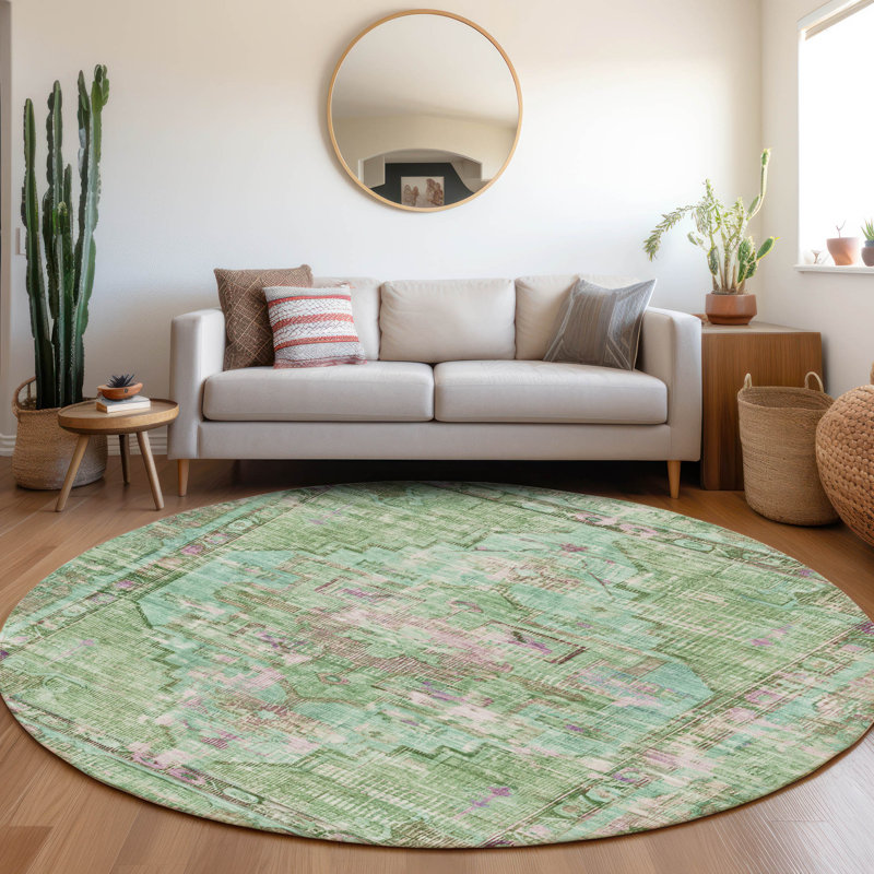 Tapis intérieur / extérieur Xhevrie lavable à la machine, Rond 8 pi