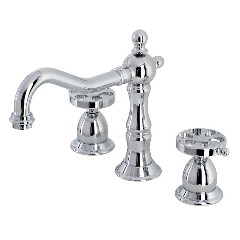Kingston Brass Belknap Two-Handle 3-Hole Deck Mount Widespread Bathroom Faucet with Brass Pop-Up Drain, Polished Chrome