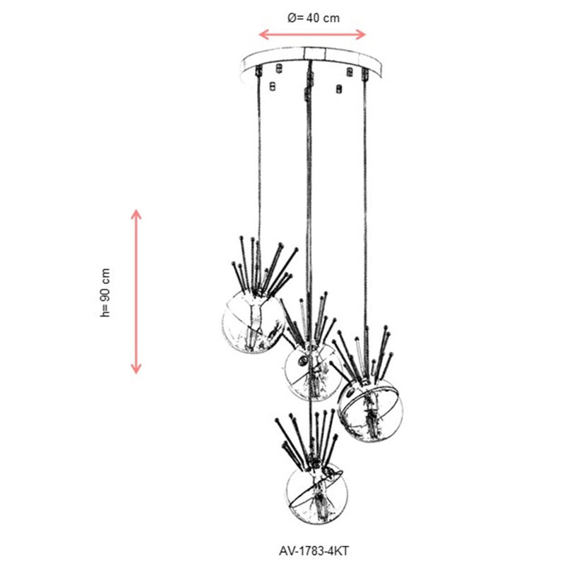 Luminaire suspendu en grappe à 4 lumières, Argent
