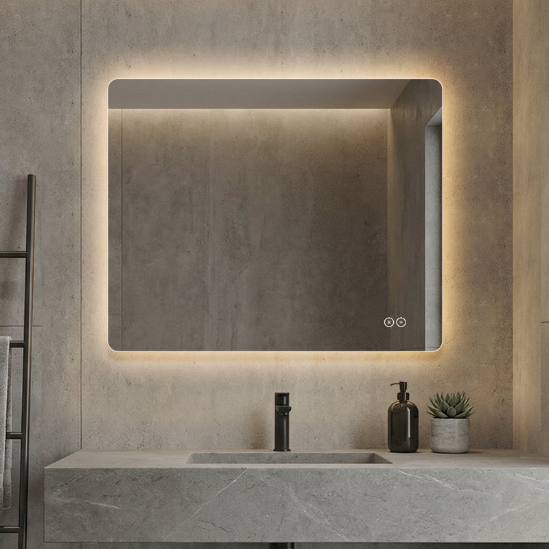 Miroir de salle de bain rectangulaire rétro-éclairé à DEL de 36 po x 30 po avec antibrouillard, 3 lumières à intensité variable et commande tactile