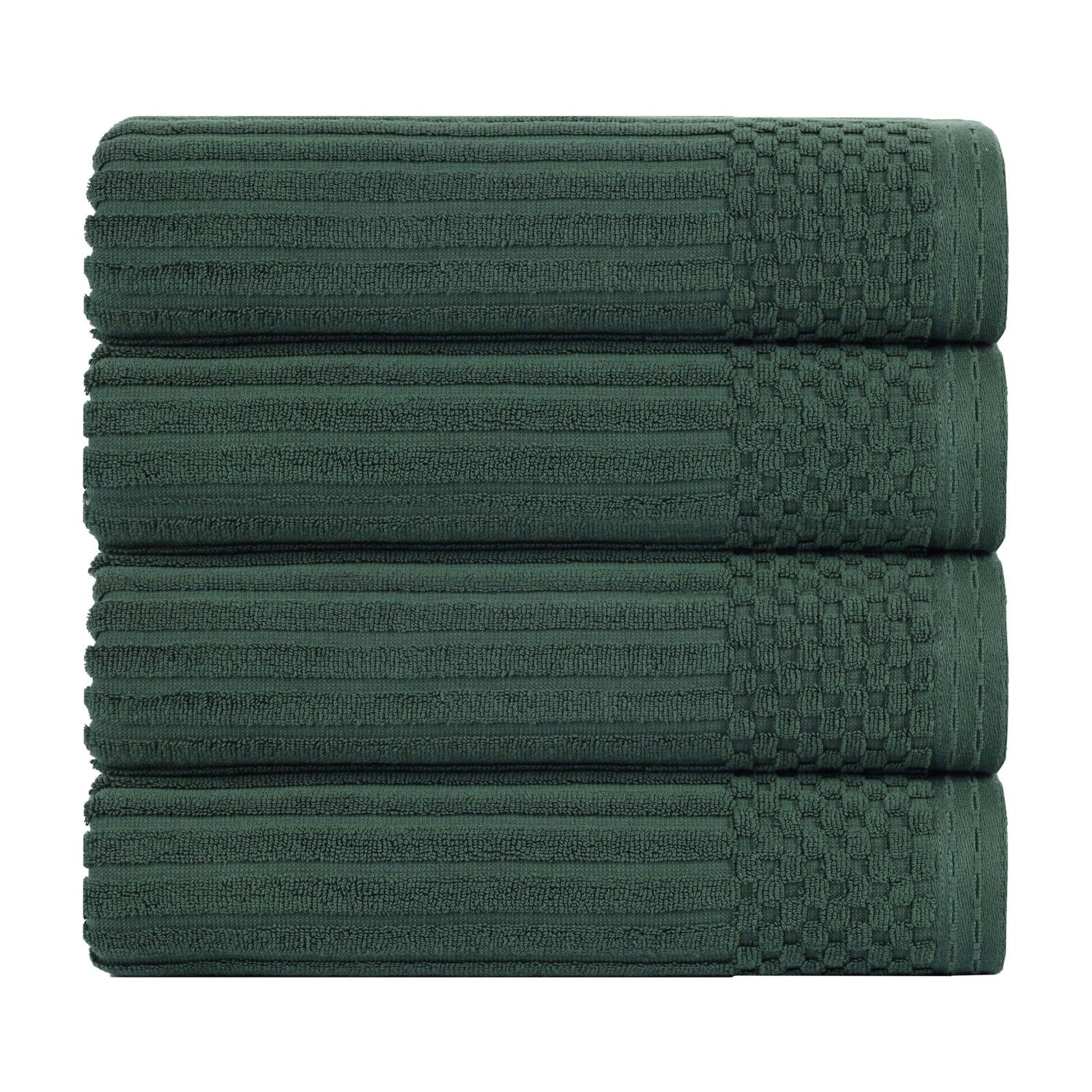 8-Piece Checkered Border Cotton Towel Set, Forest Green, Bath Towel 4-Pack