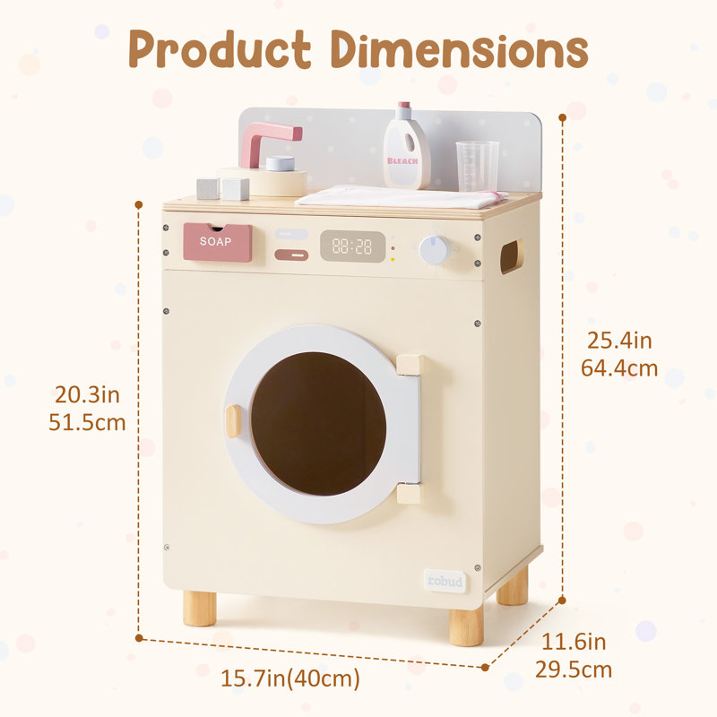 Machine à laver pour enfants Pretend, machine à laver réaliste avec tambour rotatif, commandes interactives, accessoires inclus
