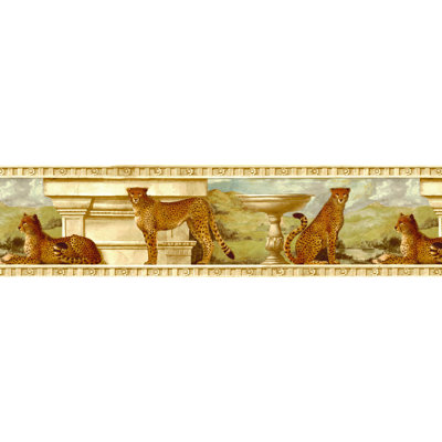 Bordure de papier peint pré-encastré - Animaux beige, guépard brun, bordure rétro léopard, 15 pi X 8 po