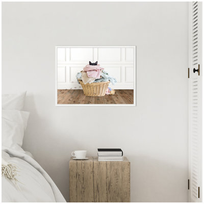 Cat in a Basket Traditional Laundry by Amy Peterson Framed Canvas Wall Art Print