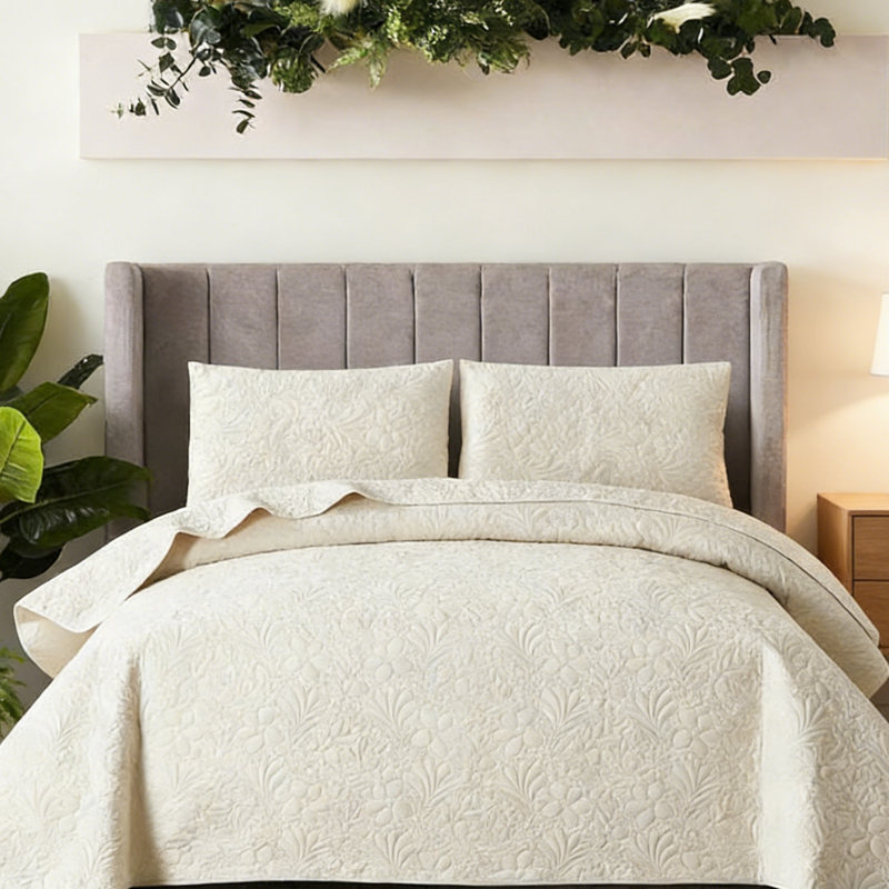 Couvre-lit en velours matelassé - Ensemble de 3 pièces de couleur unie - Décoration de chambre à coucher moderne