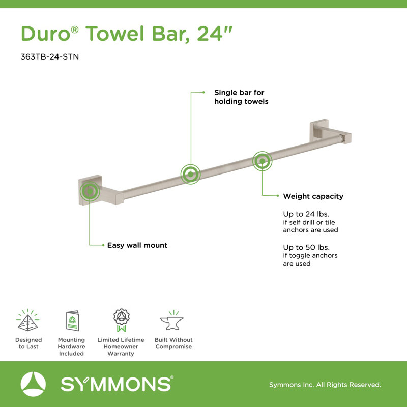 Porte-serviettes mural 24 po Duro, Nickel satiné