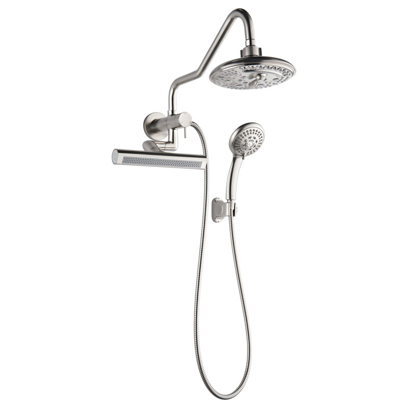 Mini pomme de douche 8 pouces FORNO ACQUA AcquaFALL, finition nickel brossé, douche de pluie, pomme de douche à main, jets de corps, débit de 1,8 gallon par minute