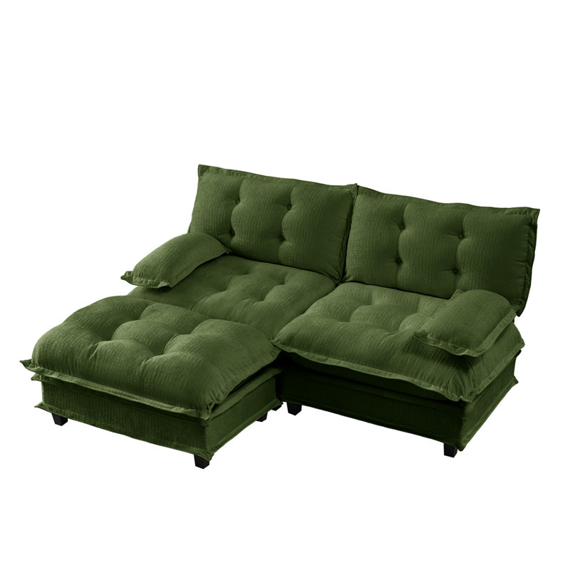 2-Seater L-Shaped Sectional, Green Chenille