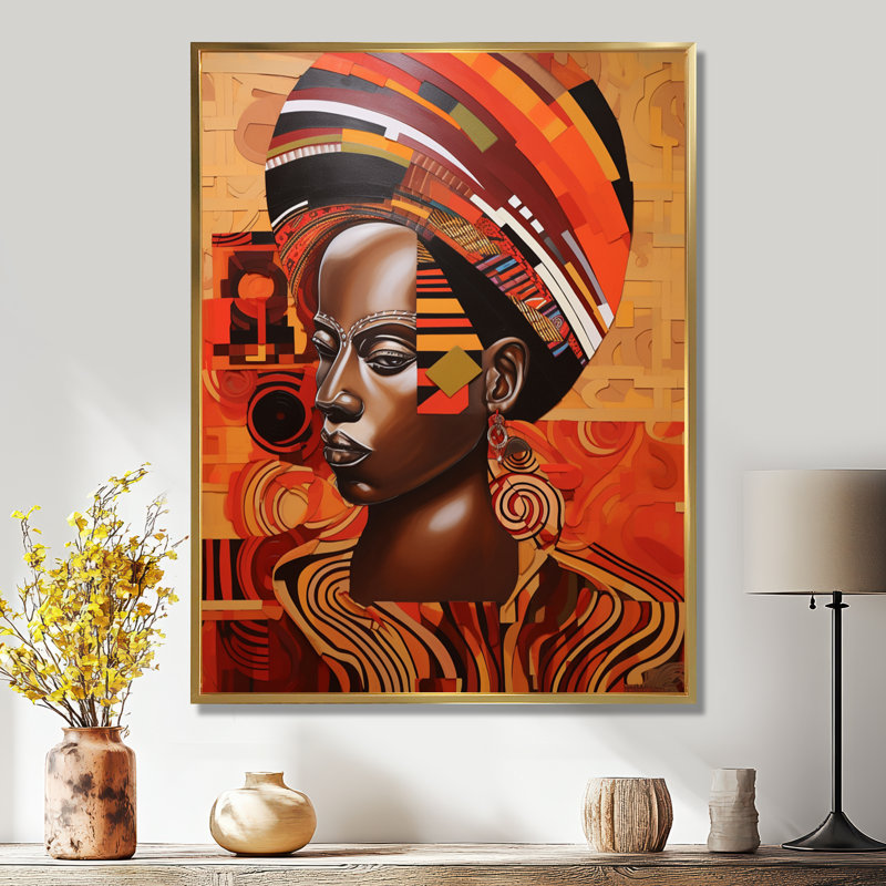 Reproduction d'art mural contemporain africain, déesse nubienne III, Cadre flottant doré, H 44 po x l 34 po x P 1,5 po