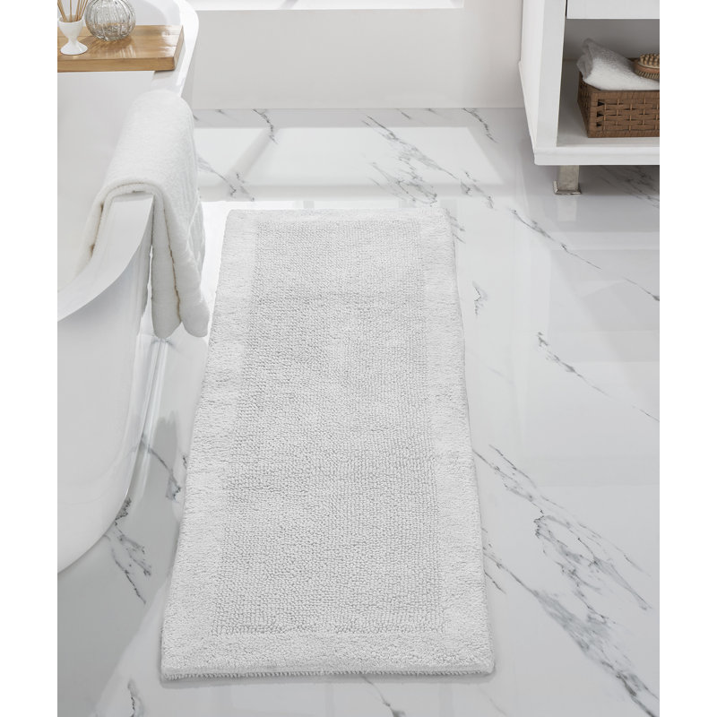 Tapis pour salle de bain réversible 100% coton touffeté de qualité supérieure Jasmyne, Tapis de couloir 20 po x 60 po, Blanc