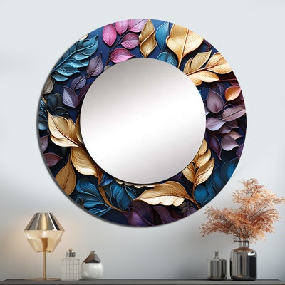Or et feuilles dorées charmantes en hiver II - miroir à feuilles, miroir mural traditionnel unique, impression sur métal