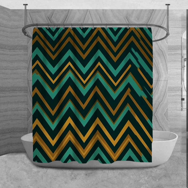 Chevron Shower Curtain Modern Bathroom Decor Gold, 93" H x 70" W