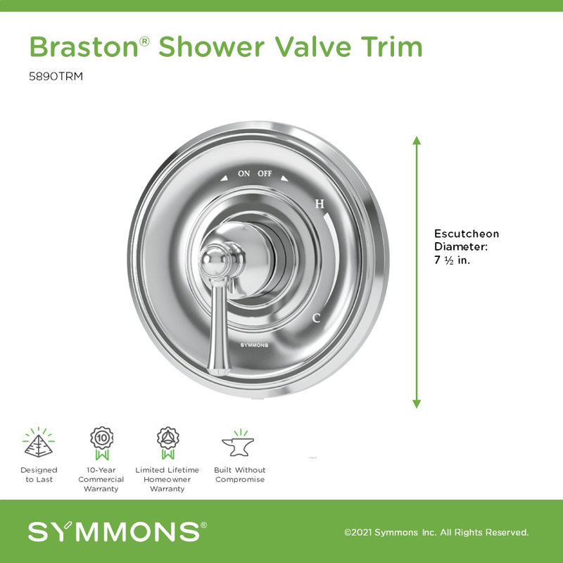 Garniture de robinet de douche à poignée simple Braston, Chrome poli