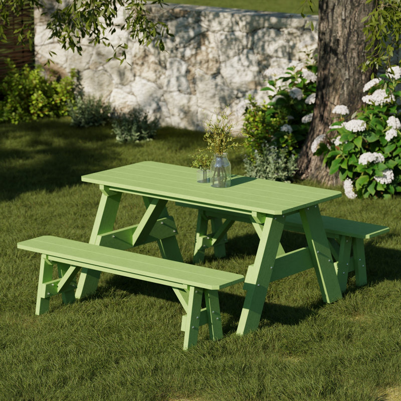 Heritage 72" Picnic Table With Detached Benches, Lime Green