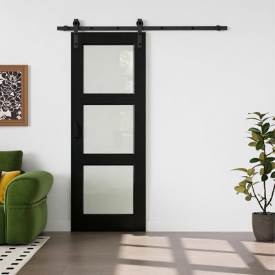 Aucun assemblage requis, porte de grange coulissante en verre givré 3-Lite et portes de garde-robe en bois manufacturé