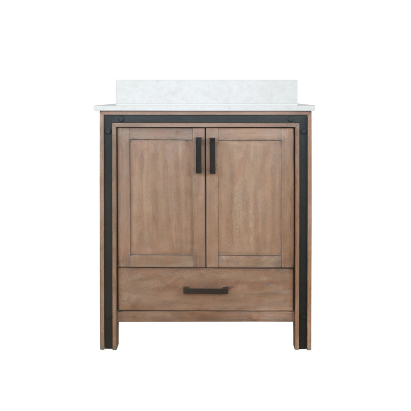 Meuble-lavabo simple l 30 po x P 22 po Ziva, Bois de grange rustique, Quartz blanc