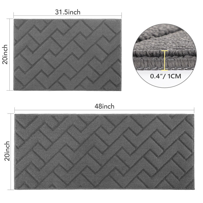 2 Pieces Super Absorbent Polypropylene Non-Slip Rug,Soft Comfort Floor Mat,Machine Wash For Kitchen,Hallway,Office,Sink,Laundry(20" X 31.5"+20" X 48",Grey)