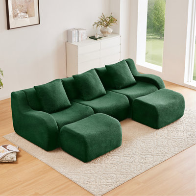 U-shaped Soft Teddy Fabric Boneless Sofa, Assembly Chaise, No Assembly Required Curved Armrest, Anti-Slip Design 32D High Density Sponge Streamlined Design, Fits Living Rooms Reading Nook