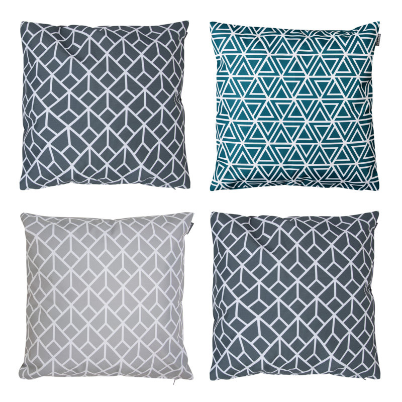 Bean Bag Bazaar Geometric Print Indoor-Outdoor Cushions, Multicolour, Teal