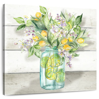 Yarlin, aquarelle, citrons, pot Mason, Shiplap