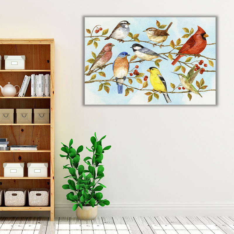 Oiseaux et baies V - reproduction d'art sur toile, H 20 po x l 30 po
