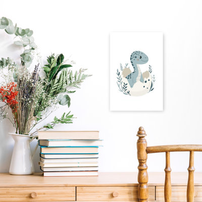 Hatching Baby Dinosaur Whimsical Abstract Contemporary Animal Landscape Wall Art Print 1 Piece Wrapped Canvas Wall Art